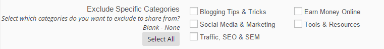 categories option at revive old post plugin - screenshot