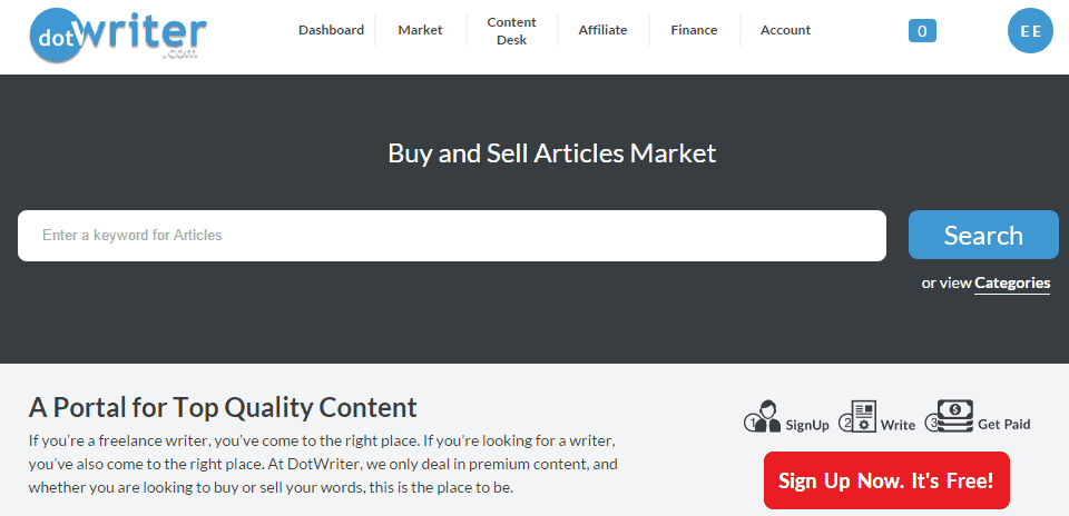 DotWriter homepage screenshot