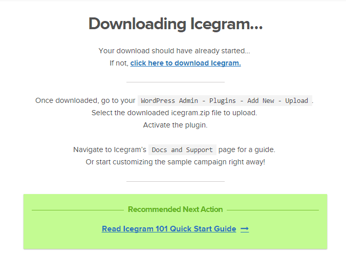 Screenshot of downloading icegram WP plugin