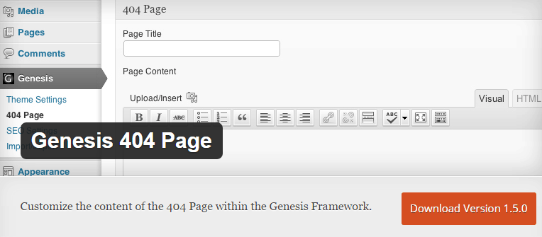 Genesis 404 page wordpress plugin
