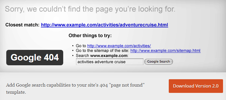 Google 404 wordpress plugin