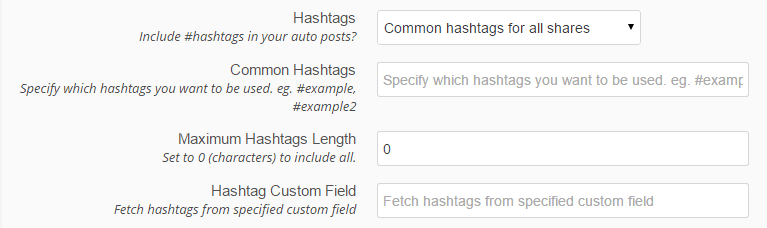 hashtags options at revive old post plugin - screenshot
