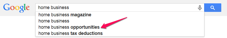 screenshot of "home business" keywords search at Google