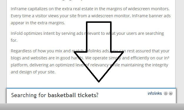 infolinks infold ad disappeared - screenshot