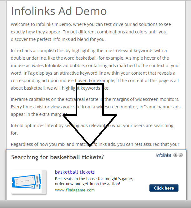 infolinks infold ad screenshot example