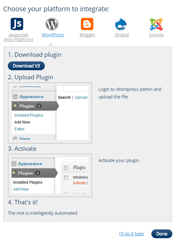 Infolinks WordPress integration - screenshot