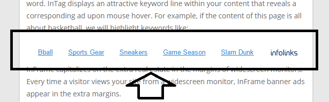 intag infolinks ad within your content - screenshot