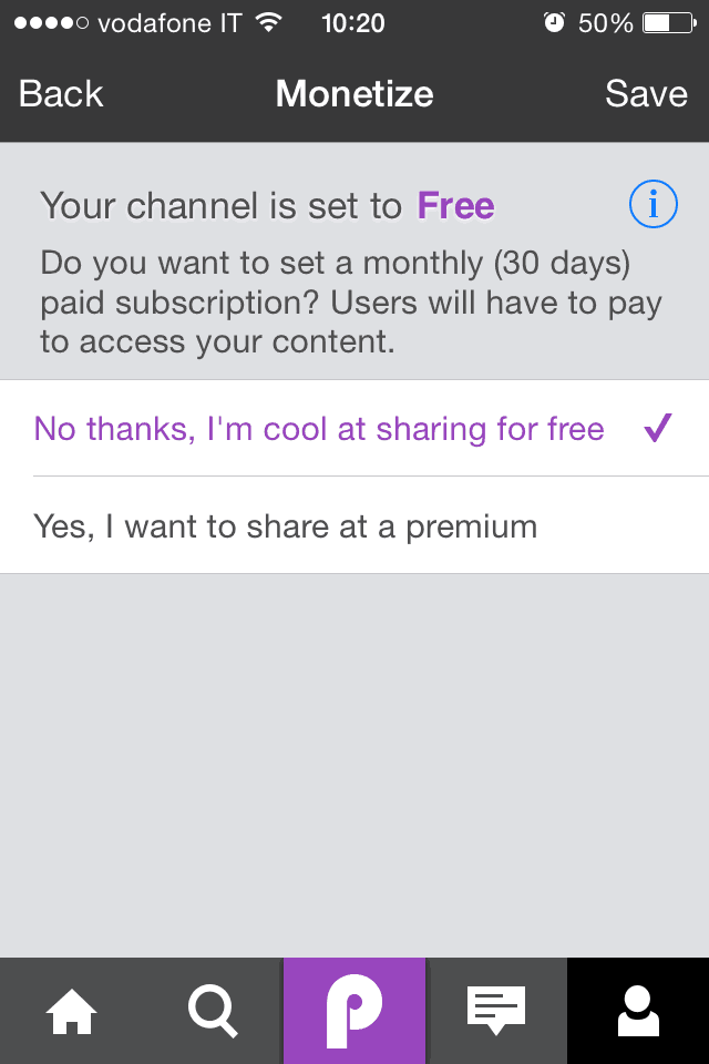 Screenshot of monetization option on Pheed