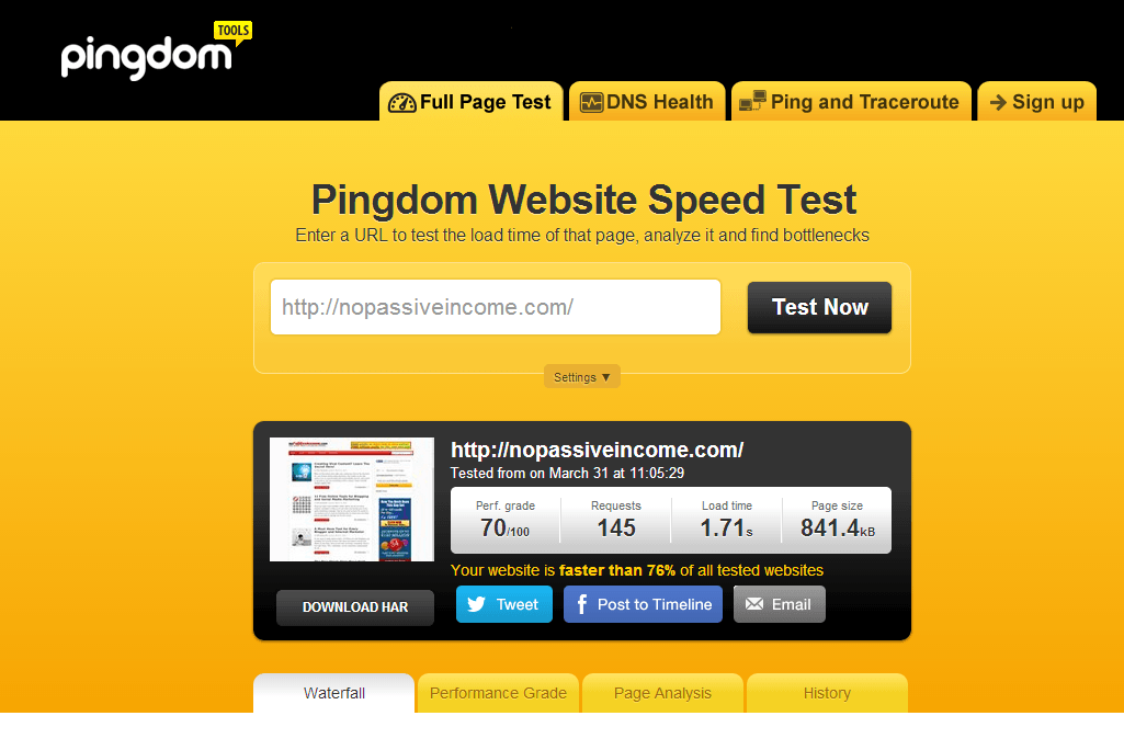 Pingdom test screenshot