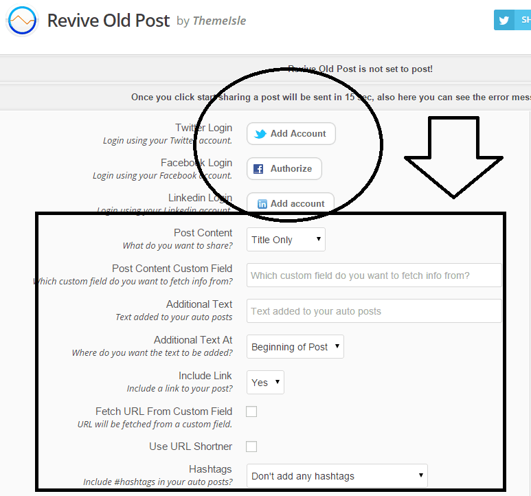 revive old post settings - screenshot of the plugin