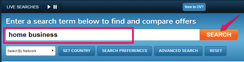 screenshot of searching home business within offervault.com