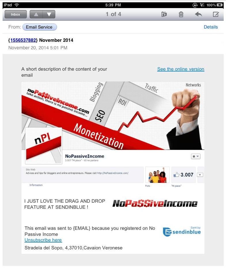 Screenshot for Tested SendinBlue newsletter displayed on iPad