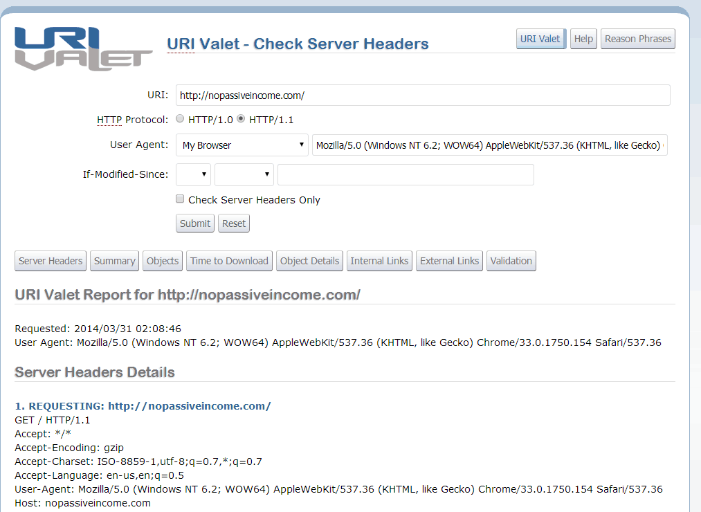 URI valet screenshot