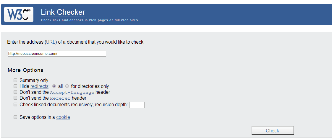W3C Link checker screenshot